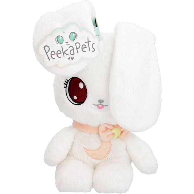 PEEKAPETS White Bunny | Funny, sweet and soft Plush toy that wiggles its ears when you Squeeze her tummy â Ideal fluffy gift for babies and children