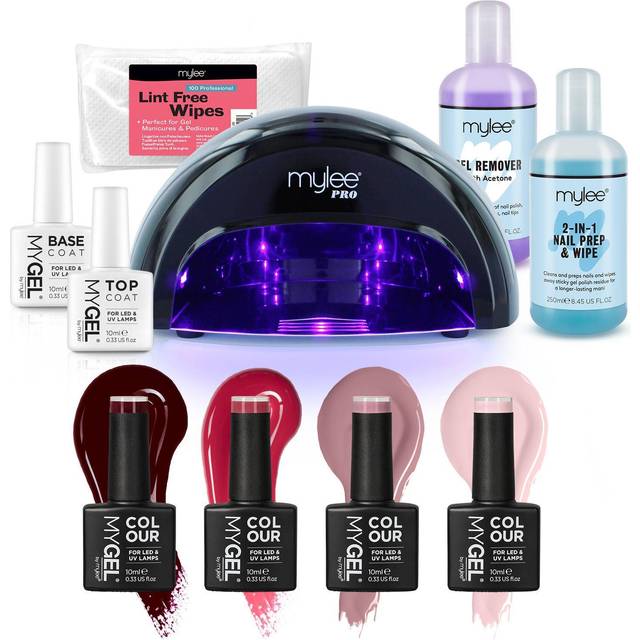 Mylee Complete Professional Gel Nail Polish LED Lamp Kit, 4x MYGEL Colours, Top & Base Coat, Mylee PRO Salon Series Convex CuringÂ® LED Lamp, Prep &