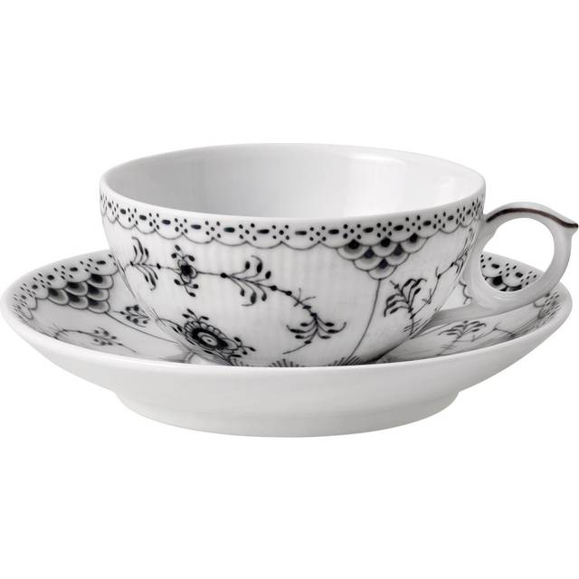 Royal Copenhagen Sort Musselmalet Halvblonde Kop med Underkop 20 cl - NO_SIZE Koppar Fat Från Magasin - Hvid (NO_SIZE)