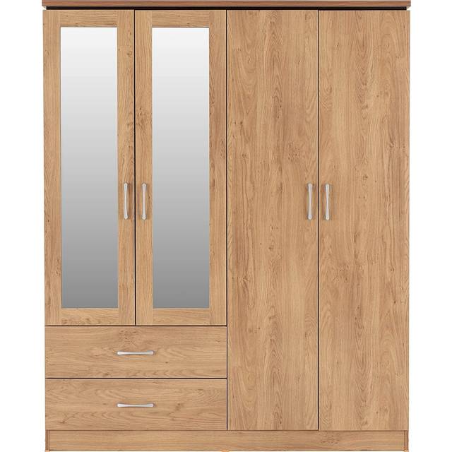 Seconique Charles 4 Door 2 Drawer Wardrobe - Oak Effect Veneer, Brown