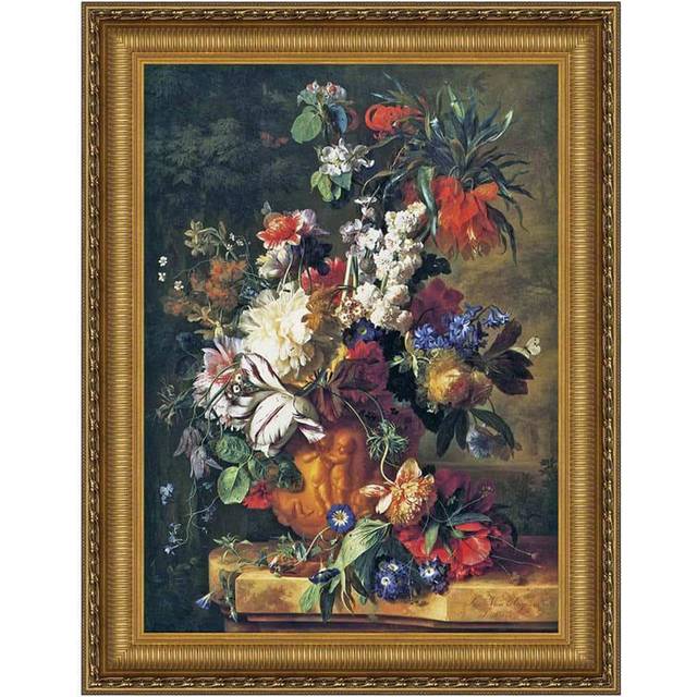 Bouquet Of Flowers In An Urn Framed Canvas Replica Painting: Grande