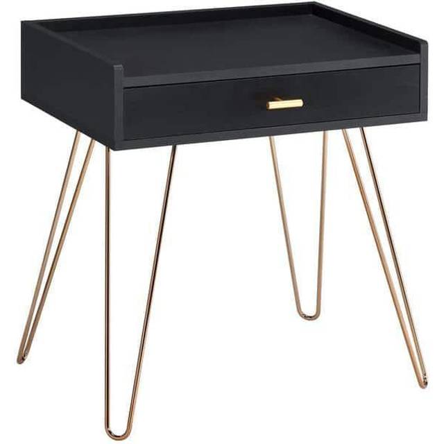 "23.5"""""""" In Black Allen Mid-Century Accent Table W/ Copper Hairpin Legs"