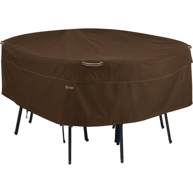 Classic Accessories 55-722-046601-RT Madrona Rainproof Round Patio Table & Chair Set Cover - Large, Dark Cocoa