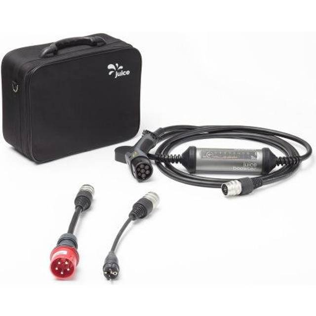 Juice Booster 2 Basic Set IT, Mobil Wallbox 22 kW Installationsfri, Bärbar Mobil Laddbox för Elbilar med Typ 2-kabelanslutning, Vattentät IP67, Inkl. Adapter CEE32 Röd 3-fas + Typ L (IT)