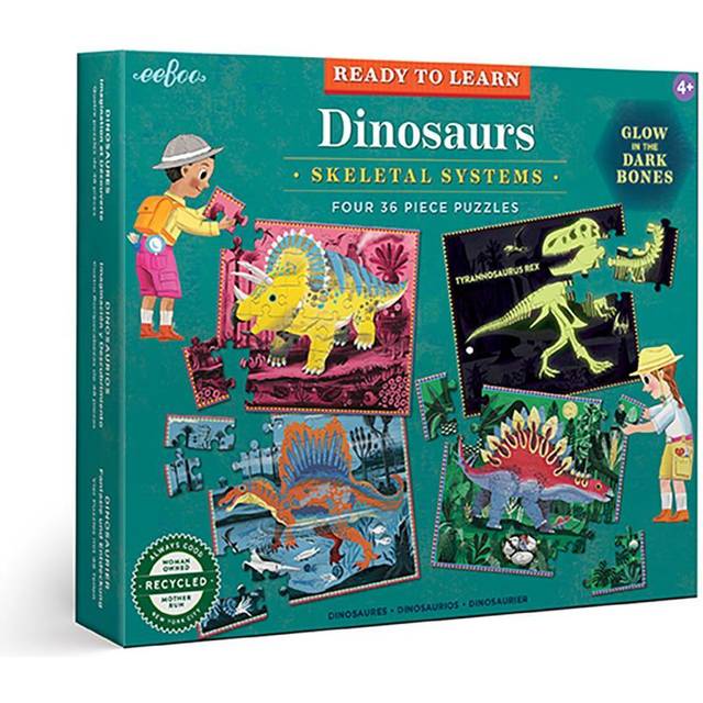eeBoo Dinosaurs Ready to Learn 36 Piece 4 Puzzle Set - Glow In The Dark