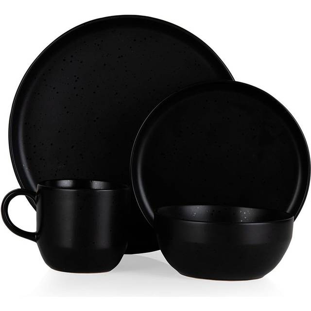 Tower Barbary & Oak Black Luna 16 Piece Dinnerware Set