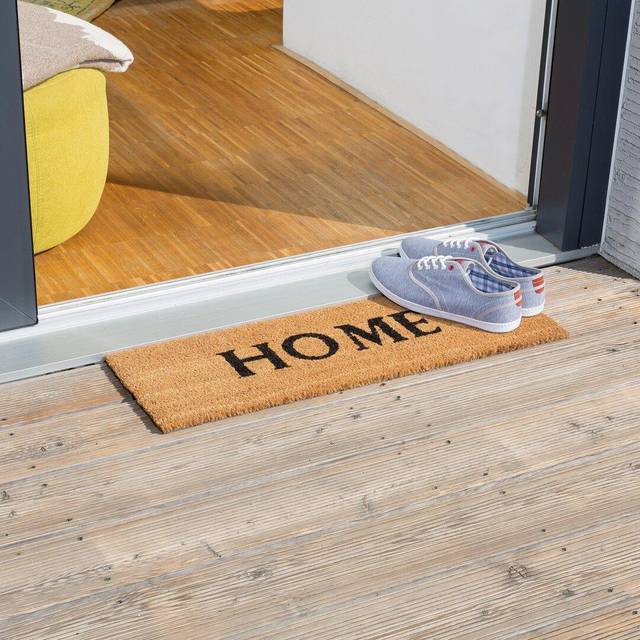 Relaxdays Narrow Coir Doormat HOME Print Anti-Slip Rubber PVC Underside Long Welcome Mat for the Balcony, Patio, Hallway, etc 1.5 x 75 x 50 cm,