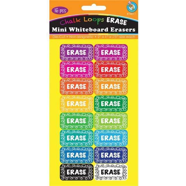 Ashley Productions Non-Magnetic Mini Whiteboard Erasers  Chalk Loops  Pack of 16