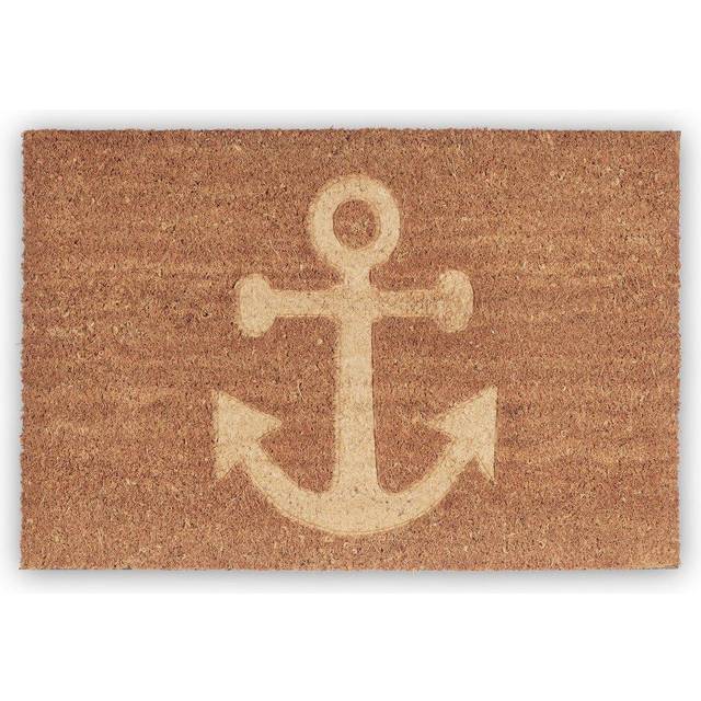 Relaxdays Anchor Coir Doormat, HxWxD: 1.5 x 60 x 40 cm, Nonslip, Rectangular, for the Entryway, Coconut Fibre, Rubber, Natural