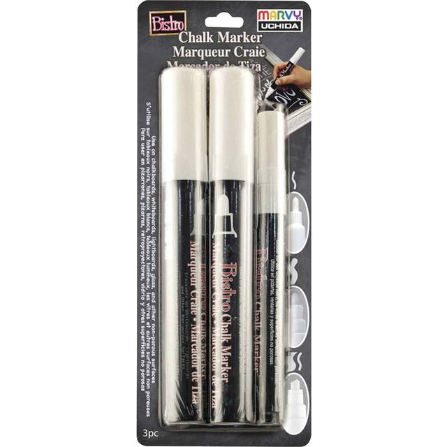 Bistro Chalk Marker Assorted Tips 3/Pkg-White - Chisel, Broad & Fine Tip