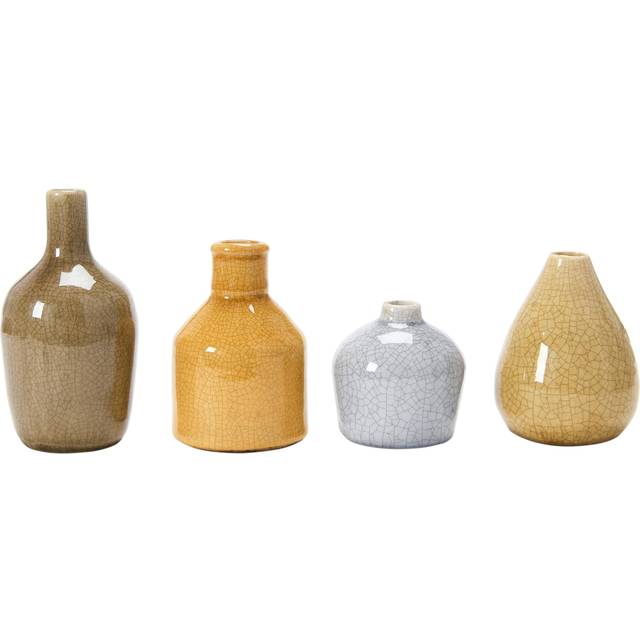 Creative Co-Op Stoneware Bud Vases in Crackle Glaze  Grey/Mustard Tones  Set of 4