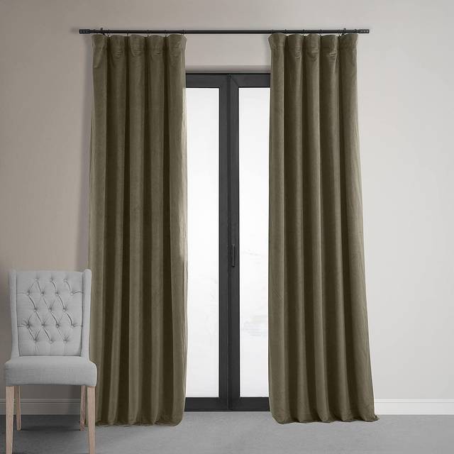 HPD Half Price Drapes Mörkläggningsgardin, signaturfärger, sammet, termiska, 1 panel, stångficka, isolerande, för vardagsrum och sovrumsfönster, 127 B x 305 L cm, gråbrun (Denver Taupe)