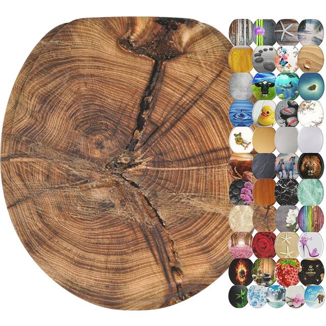 Sanilo ROUND, Silent Slow Close, Molded Wood, Adjustable Toilet Seat, Old Tree