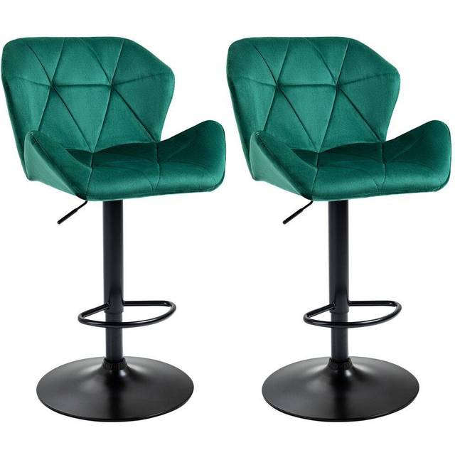 HOMCOM Set Of 2 Luxurious Velvet-Touch Bar Stools Metal Frame Footrest Green | TJ Hughes