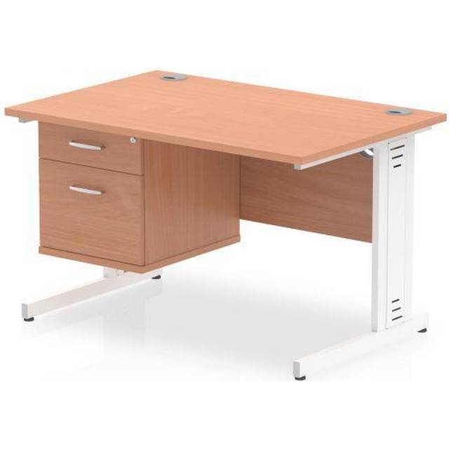 Impulse 1200x800 Desk Beech White Cable Managed Leg + Fixed Pedestal