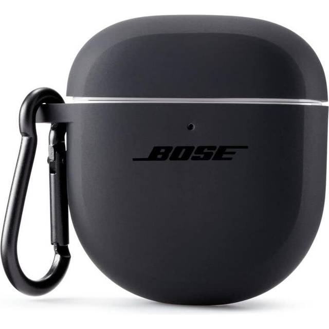 Bose-fodral för QuietComfort Earbuds II, skyddande ytterdel i silikon, med karbinhake i aluminium som gör den bekväm att bära, Soapstone