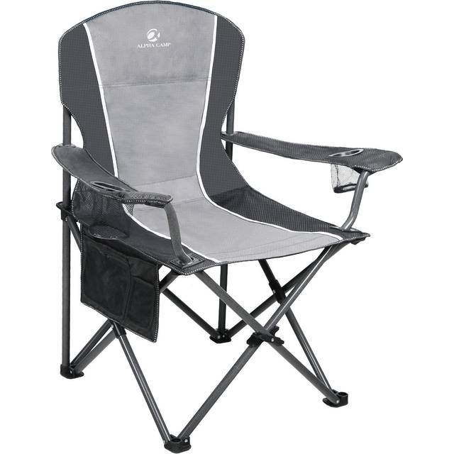 ALPHA CAMP Folding Camping Chair Heavy Duty Support 350 LBS Oversized Steel Frame Collapsible Padded Arm Chair with Cup Holder Quad Lumbar Back Chair