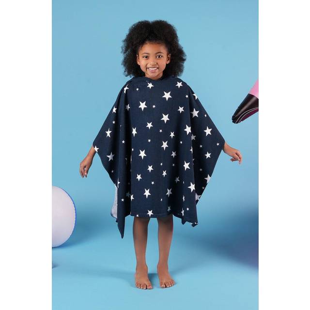 OHS Kids Star Print Hooded Towel Poncho - Navy - Blue