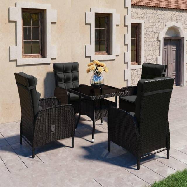 Matgrupp för trädgården 5 delar konstrotting och glas svart