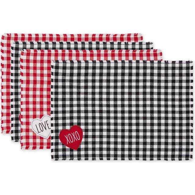LOVE  XOXO CHECKERS EMBELLISHED PLACEMATS SET4