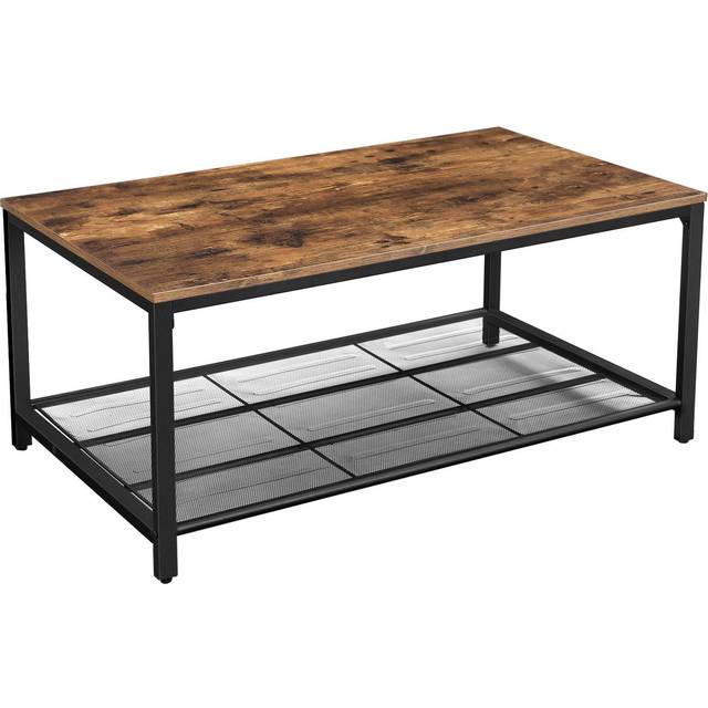 Vasagle soffbord, vardagsrumsbord med tät näthylla, stort förvaringsutrymme, tebord, enkel montering, stabil, industriell design, rustik brun LCT64X