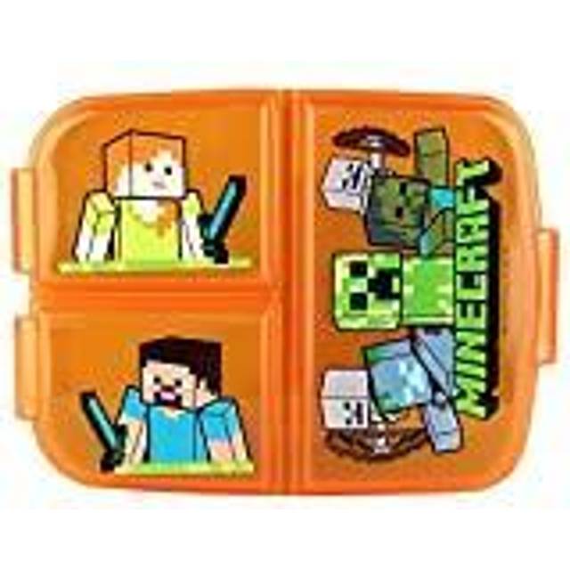 p:os p:os Minecraft lunchlåda för barn med 3 fack, matlåda av plast med klämlås, matlåda för dagis, skola och fritid