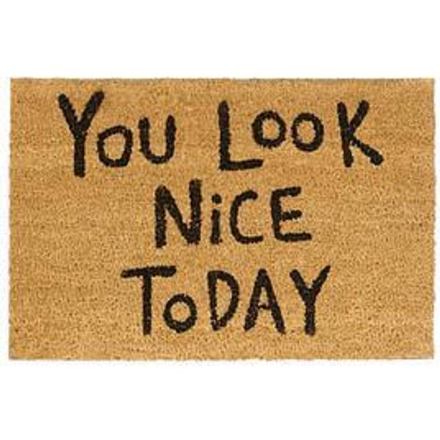 "Relaxdays Doormat ""You Look Nice Today"" Coir Door Mat 40 x 60 cm Welcome Mat with PVC Anti-Slip Underside Coconut Fibre Floor Mat, Natural"