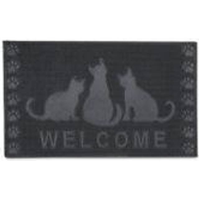 Relaxdays Rubber Doormat with Cat Pattern, Welcome Mat of Anti-Slip and Weather-Proof in Snow and Rain with Cats 0.5 x 75 x 45 cm, Black
