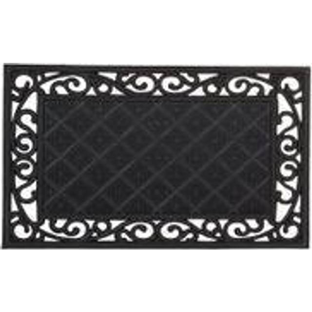 Relaxdays Rubber Anti-Slip Doormat with Floral Pattern in Cast Iron-Look Welcome Mat with Weather-Proof Rubber Size: 1 x 75 x 45 cm, Black