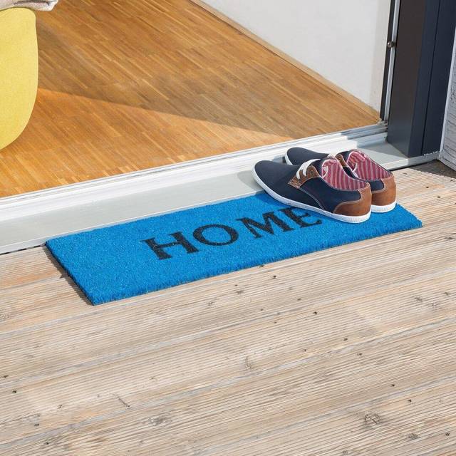 Relaxdays hem golvmatta kokosfiber dörrmatta 75 x 25 halkskydd ansikte PVC blå