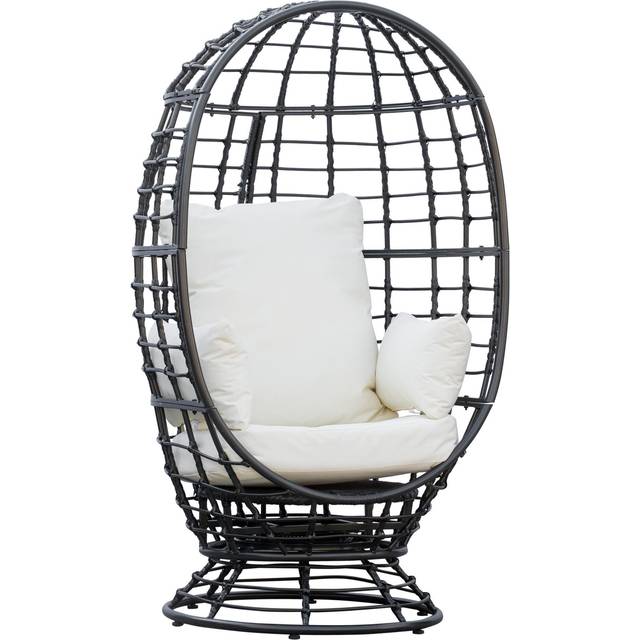 Outsunny Swivel Egg Chair Rattan Outdoor Chair with Cushion for Patio Black, Black