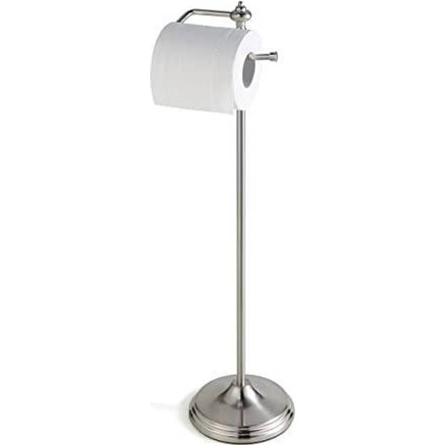 SunnyPoint Bathroom Free Standing Toilet Tissue Paper Roll Holder Stand with Reserve Function  Satin Nickel