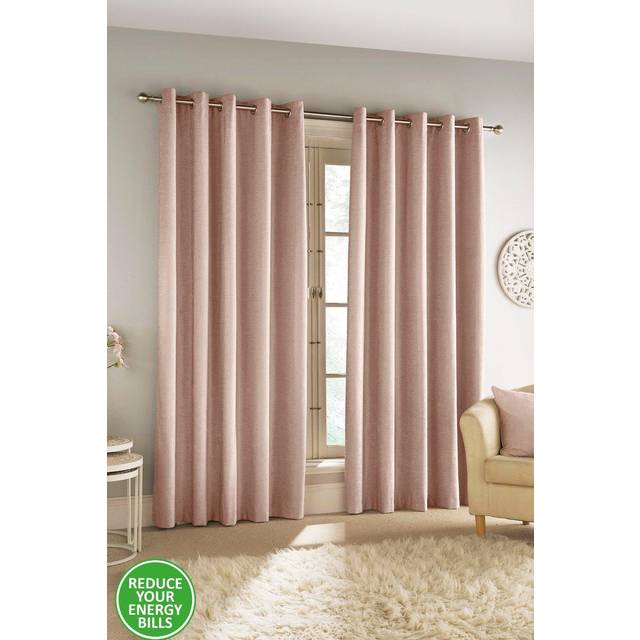 Enhanced Living 90x72" Blush Pink Eyelet Curtains Savoy Pair of 100% Blackout Thermal Velvet Chenille Curtains (229x183cm), Pink