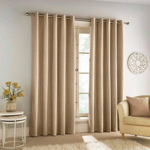 Enhanced Living 66x90" Sand Natural Eyelet Curtains Savoy Pair of 100% Blackout Thermal Velvet Chenille Curtains (168x229cm), Cream
