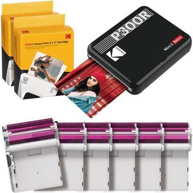 Mini 3 Retro 4PASS Portable Photo Printer 3x3 68 Sheets Bundle Black
