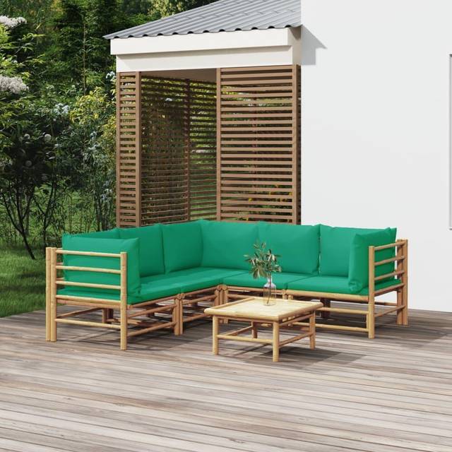 Loungegrupp 6 delar gröna dynor bambu