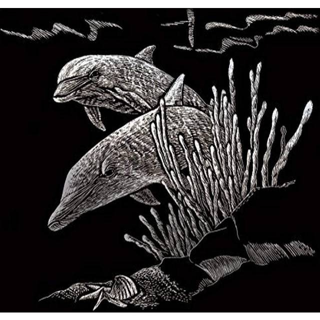"Royal Brush Silver Foil Engraving Dolphin Reef Art Mini Kit  5"""""""" by 7"""""""""