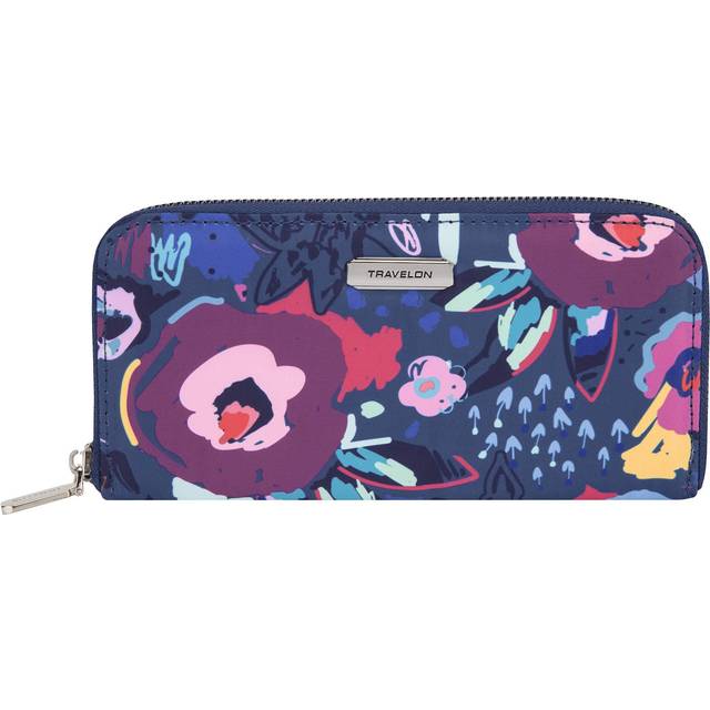 Travelon RFID-blockerande plånbok med enkel dragkedja, Mod blommig, 7.75”W x 4”H x 0.75”D, Travelon Rfid blockerande plånbok med en dragkedja