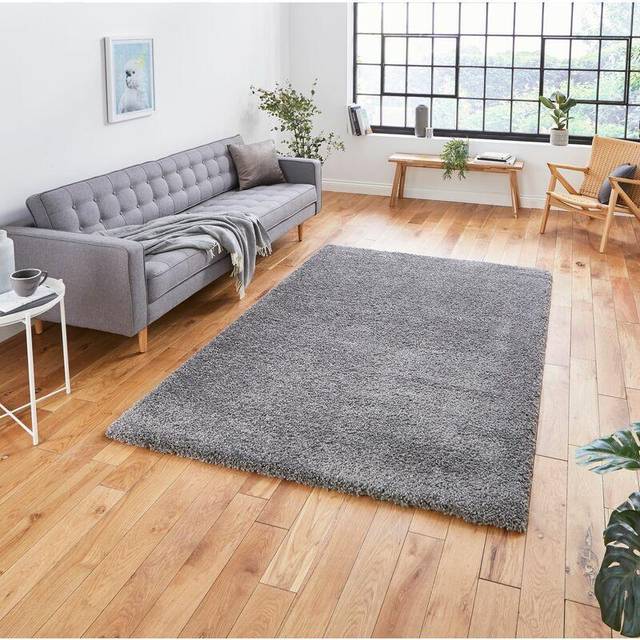 Think Rugs Sierra Pebble Grey Rectangle 200 x 290cm Polypropylene Plain Shaggy 9000, Grey