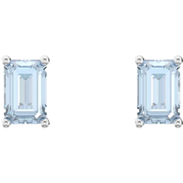 Swarovski Chroma Stud Earrings with Octagon-Cut Blue Crystal in Rhodiu