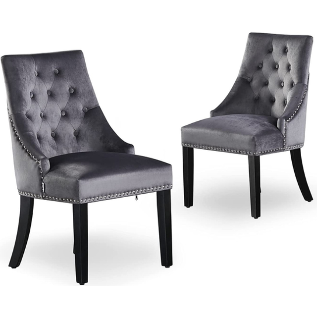 Windsor LUX Dark Grey velvet dining chair Set of 2 Colour: Dark Grey,