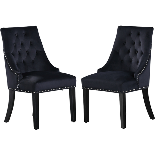 Life Interiors Set Of 2 Windsor Knocker Back Dining Chairs Velvet For Dining Room Kitchen Restaurant Office Black, Black