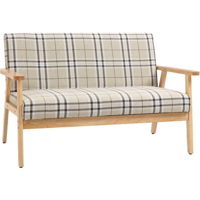 HOMCOM 2 Seater Sofa with Rubber Wood Frame Linen Fabric Love Seat Small Couch | TJ Hughes