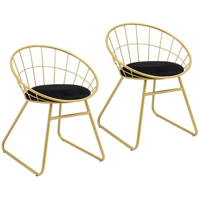 HOMCOM Metal Wire Dining Chairs Set of 2 - Steel Frame for Kitchen Gold | TJ Hughes
