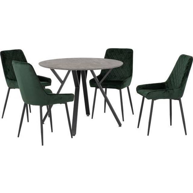 Seconique Athens Round & Avery Dining Set - Concrete/Emerald Green Velvet, Green