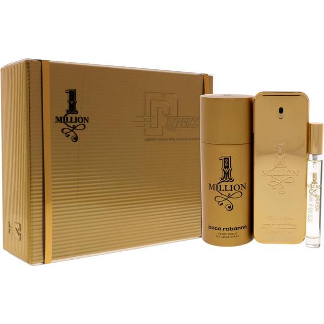 Paco Rabanne 1 Million Men 3.4oz EDT Spray  0.34oz EDT Spray  5.1oz Deodrant Spray 3 Pc Gift Set