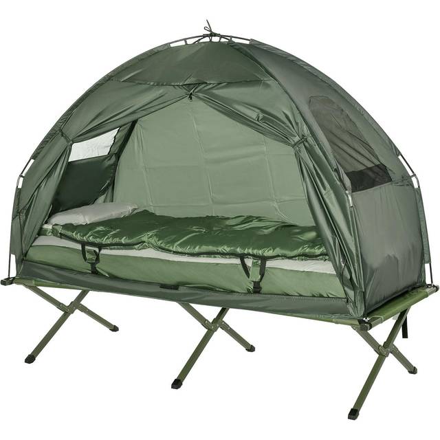 Campingtäl på Ben med Tältsäng, Sovsäck och Madrass Mörkgrön
