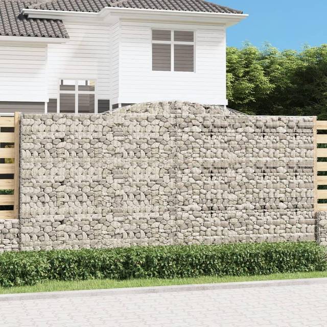 vidaXL Arched Gabion Basket 400x50x200/220 cm Galvanised Iron - Silver