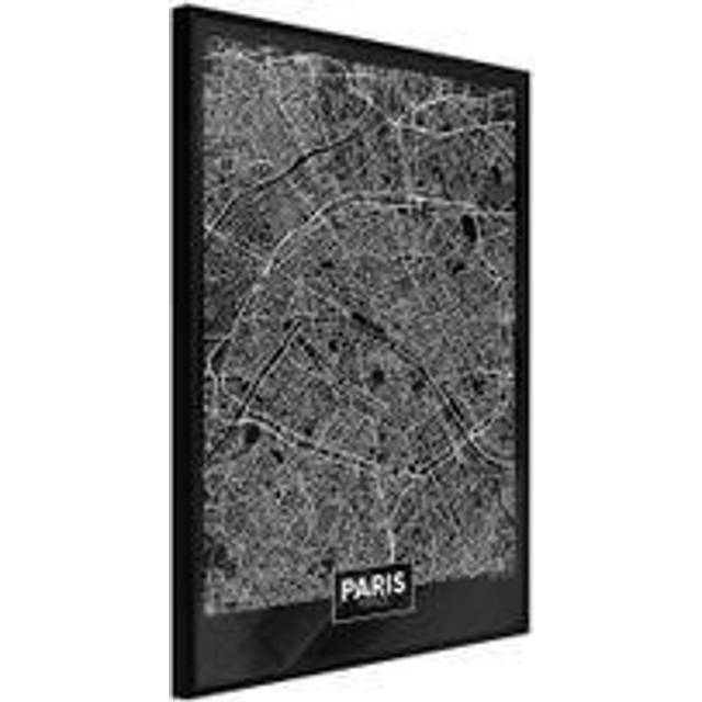 Inramad Poster / Tavla - City Map: Paris (Dark) - 40x60 Svart ram