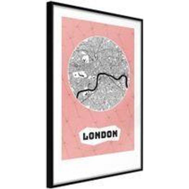Inramad Poster / Tavla - City map: London (Pink) - 30x45 Svart ram
